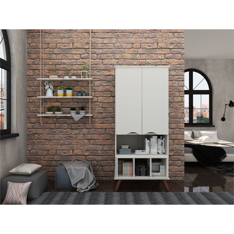 Manhattan Comfort Hampton 6-Shelf Wood Display Cabinet in Off White