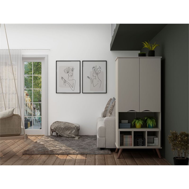 Manhattan Comfort Hampton 6-Shelf Wood Display Cabinet in Off White