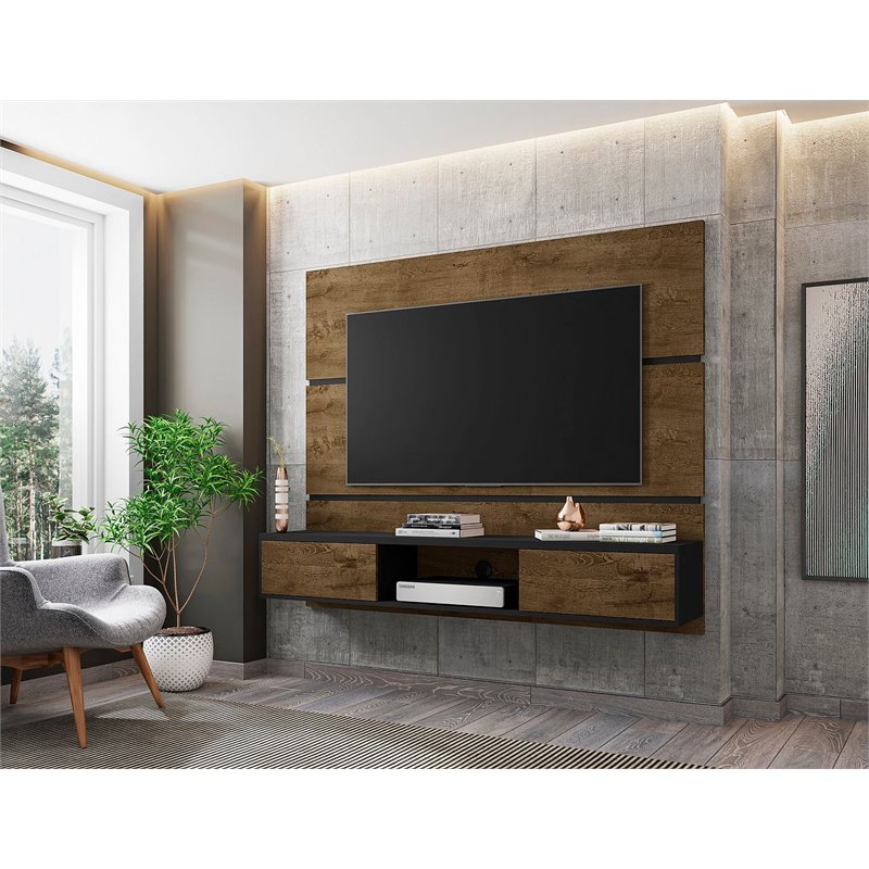 Manhattan Comfort Vernon Floating Wood Entertainment Center in Brown/Black