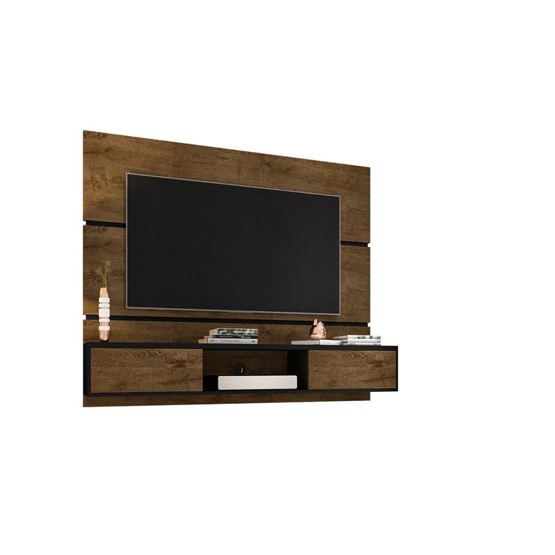 Manhattan Comfort Vernon Floating Wood Entertainment Center in Brown/Black