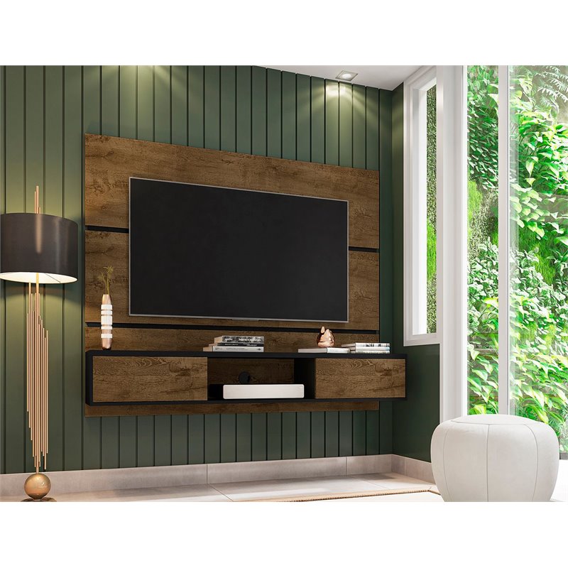 Manhattan Comfort Vernon Floating Wood Entertainment Center in Brown/Black