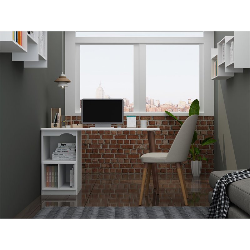 Manhattan Comfort Hampton Wood Home Office Desk with 3 Cubby Spaces in White