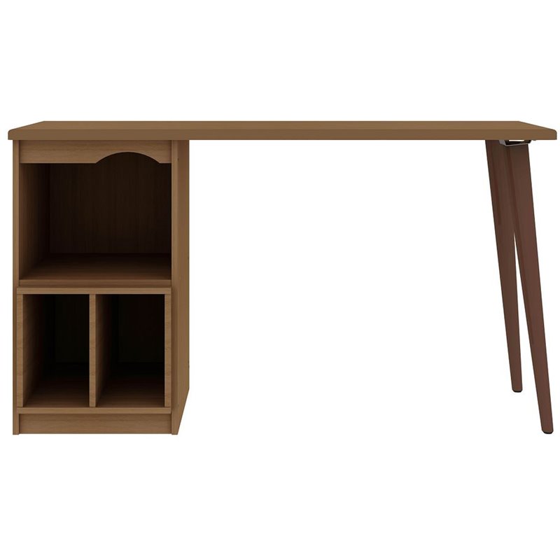 Manhattan Comfort Hampton Wood Home Office Desk with 3 Cubby Spaces in Maple
