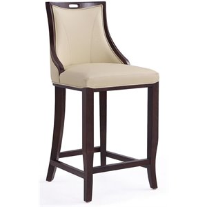 Manhattan Comfort Emperor 27&quot Faux Leather Counter Stool in Cream/Walnut