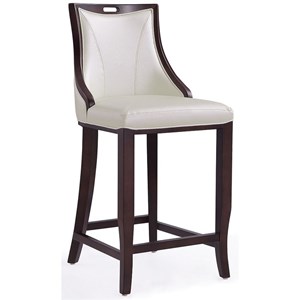 Manhattan Comfort Emperor 27&quot Faux Leather Counter Stool in Pearl White/Walnut