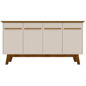 Manhattan Comfort Yonkers 63&quotW Solid Wood Sideboard in Off White/Cinnamon