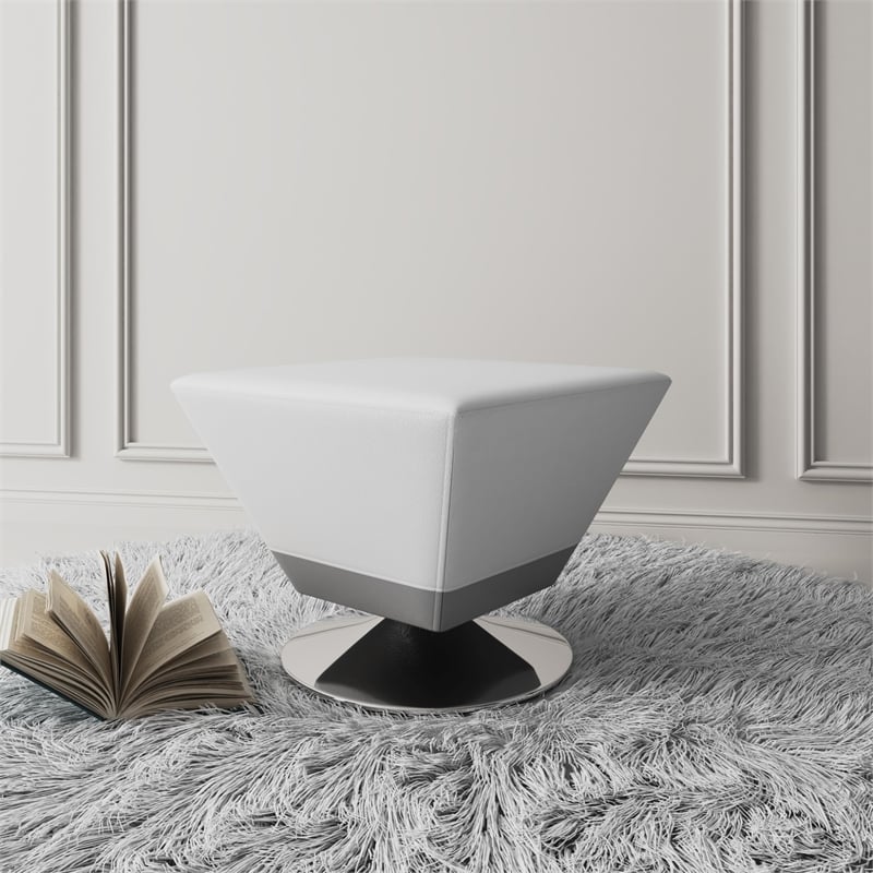 Manhattan Comfort Diamond Faux Leather Swivel Ottoman in White