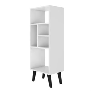 warren wood mid-height bookcase 2.0 with 5 shelves in white with black feet