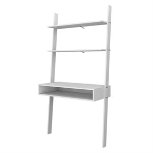 cooper wood ladder desk with 2 floating shelves in white