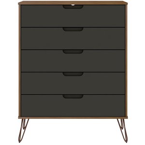 rockefeller wood tall 5-drawer dresser in nature & textured gray
