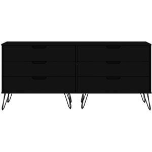 rockefeller wood double low 6-drawer dresser in black