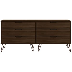 rockefeller wood double low 6-drawer dresser in brown