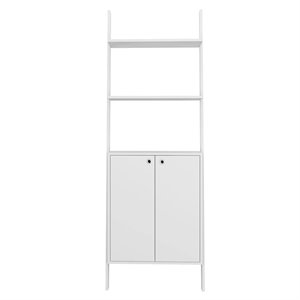 cooper wood ladder display cabinet with 2 floating shelves in white