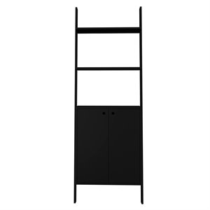 cooper wood ladder display cabinet with 2 floating shelves in black