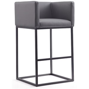 Manhattan Comfort Embassy 29&quot Faux Leather Barstool in Gray & Black