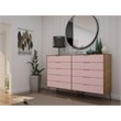 Manhattan Comfort Rockefeller 10-Drawer Wood Dresser in Pink/Natural