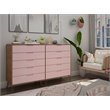 Manhattan Comfort Rockefeller 10-Drawer Wood Dresser in Pink/Natural