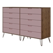 Manhattan Comfort Rockefeller 10-Drawer Wood Dresser in Pink/Natural