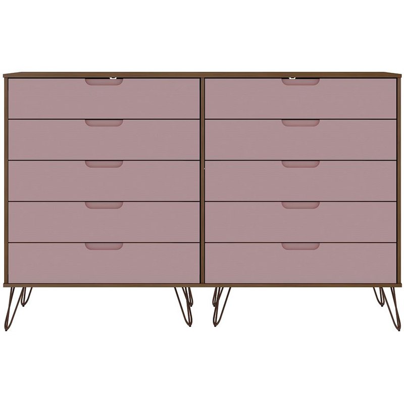 Manhattan Comfort Rockefeller 10-Drawer Wood Dresser in Pink/Natural
