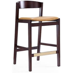 Manhattan Comfort Klismos 26.5&quot Faux Leather Counter Stool in Camel Brown/Walnut