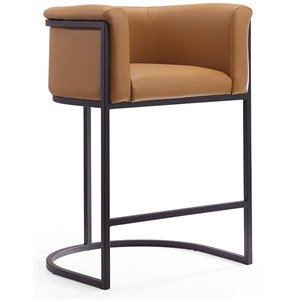 Manhattan Comfort Cosmopolitan 25.5&quot Faux Leather Counter Stool in Camel Brown