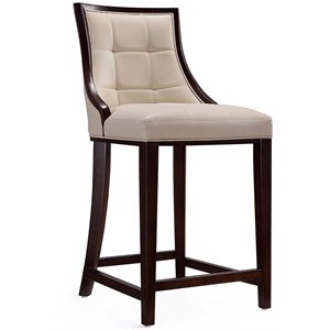 Manhattan Comfort Fifth 26&quot Faux Leather Counter Stool in Cream/Walnut