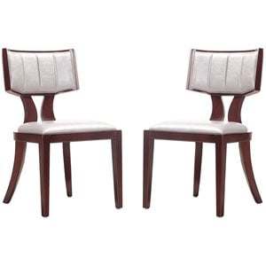 Manhattan Comfort Pulitze 18.1&quot Faux Leather Dining Chair in Silver (Set of 2)