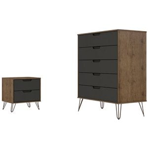 rockefeller wood 5-drawer dresser & nightstand set in nature & textured gray
