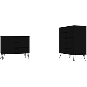 rockefeller wood 3 & 5 drawer dresser set in black