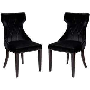 Manhattan Comfort Reine 18.5&quot Velvet Dining Chair in Black/Walnut (Set of 2)