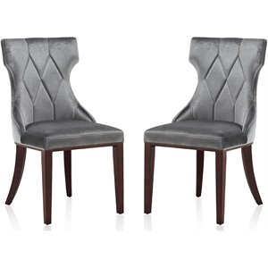 Manhattan Comfort Reine 18.5&quot Velvet Dining Chair in Gray/Walnut (Set of 2)
