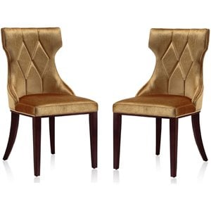 Manhattan Comfort Reine 18.5&quot Velvet Dining Chair in Antique Gold (Set of 2)