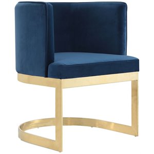 Manhattan Comfort Aura 18.9&quot Velvet Dining Chair in Royal Blue/Polished Brass