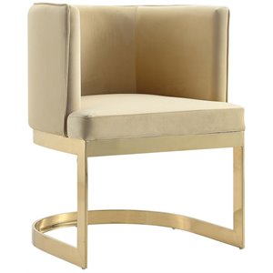 Manhattan Comfort Aura 18.9&quot Velvet Dining Chair in Sand/Polished Brass