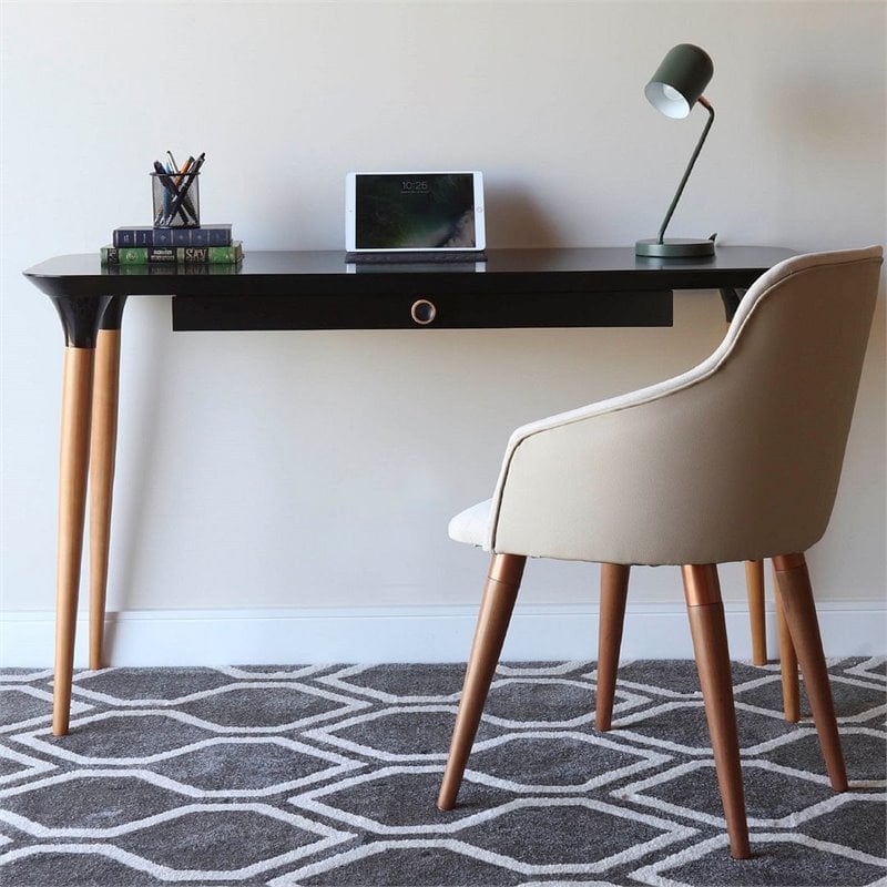 HomeDock Solid Wood Office Desk with Internal Organizers in Black & Cinnamon