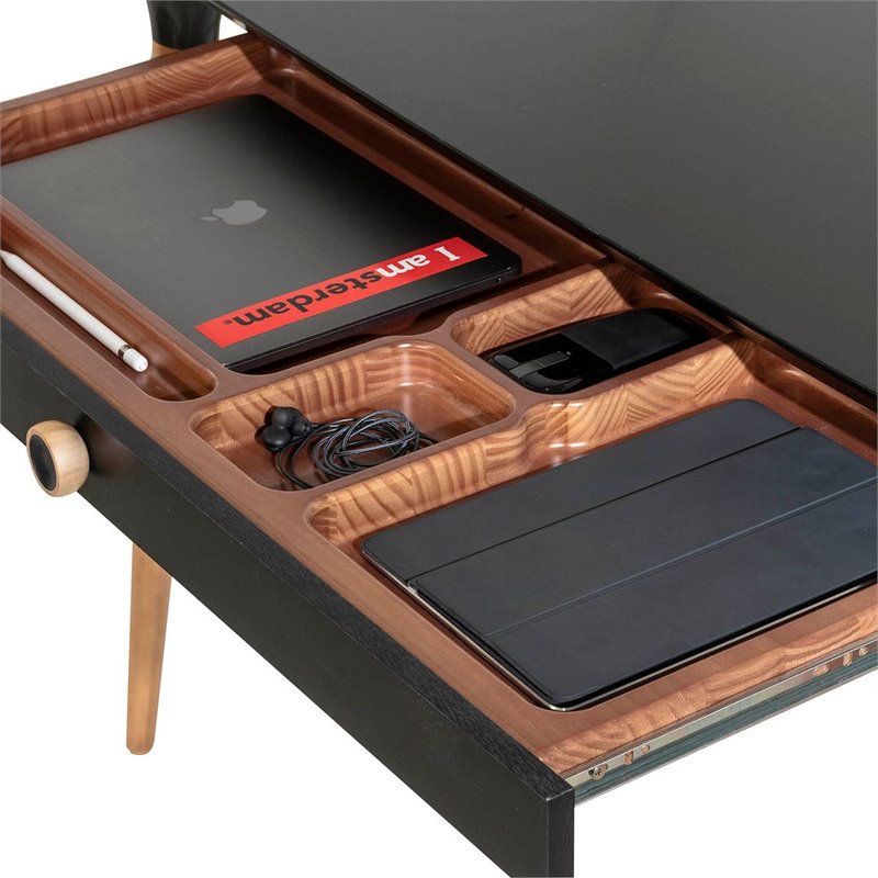 HomeDock Solid Wood Office Desk with Internal Organizers in Black & Cinnamon
