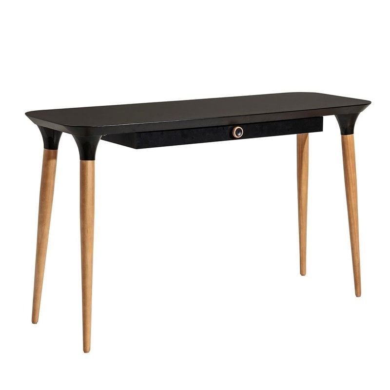 HomeDock Solid Wood Office Desk with Internal Organizers in Black & Cinnamon