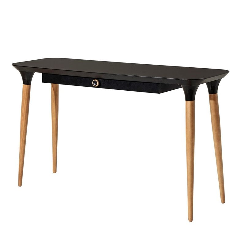 HomeDock Solid Wood Office Desk with Internal Organizers in Black & Cinnamon