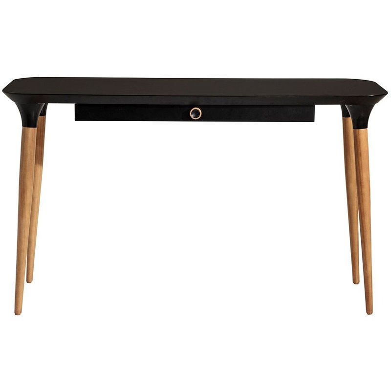 HomeDock Solid Wood Office Desk with Internal Organizers in Black & Cinnamon