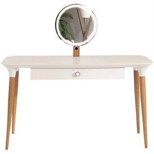 homedock solid wood vanity table w/ mirror & organizers in off white & cinnamon