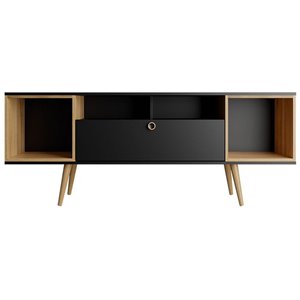 Theodore Wood 63&quot TV Stand with 6 Shelves in Black & Cinnamon