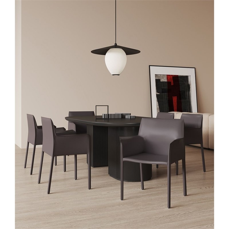 Manhattan Comfort Paris Saddle Leather & Metal Arm Chair in Gray