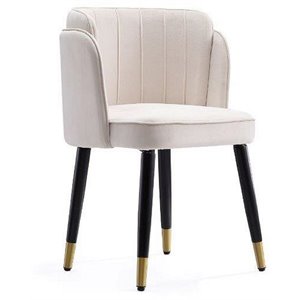 Manhattan Comfort Zephyr 18.9&quot Velvet & Wood Dining Chair in Cream