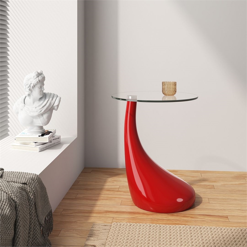 Manhattan Comfort Lava Plastic/Tempered Glass Accent Table in Red/Clear
