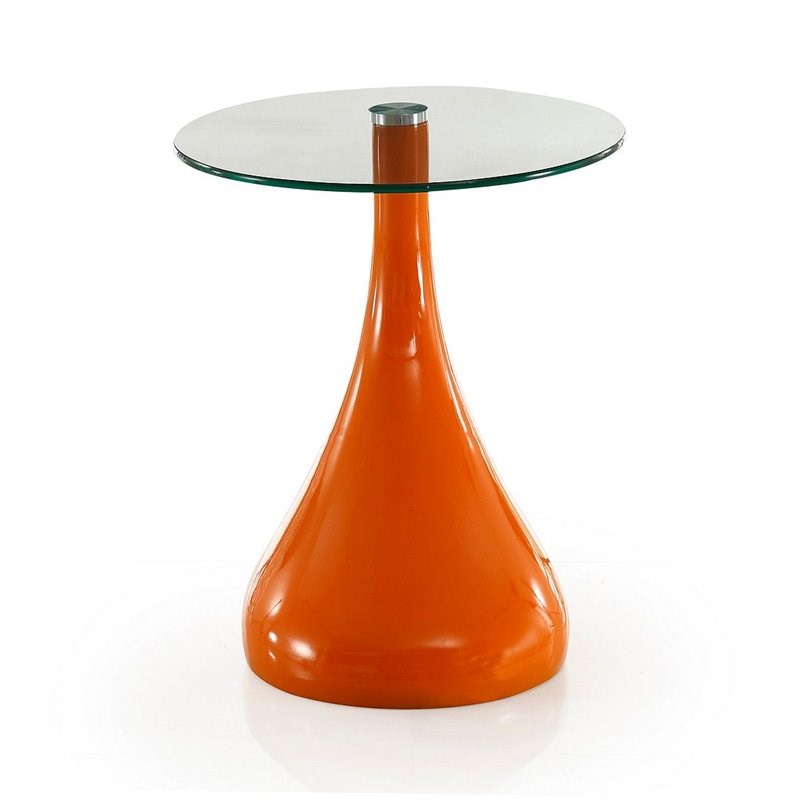 Manhattan Comfort Lava Plastic/Tempered Glass Accent Table in Orange/Clear