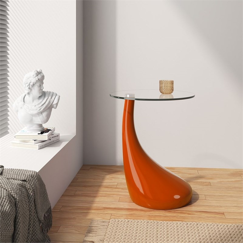 Manhattan Comfort Lava Plastic/Tempered Glass Accent Table in Orange/Clear