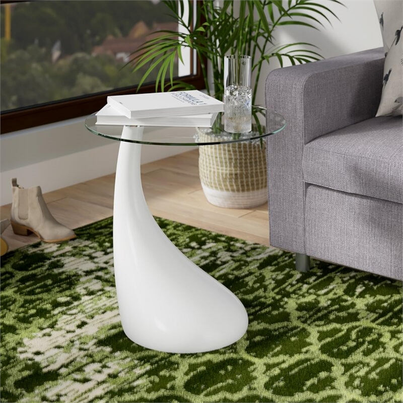 Manhattan Comfort Lava Plastic/Tempered Glass Accent Table in Purple/Clear