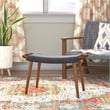 Manhattan Comfort Geta Linen Fabric/Wood Ottoman in Charcoal/Antique Walnut