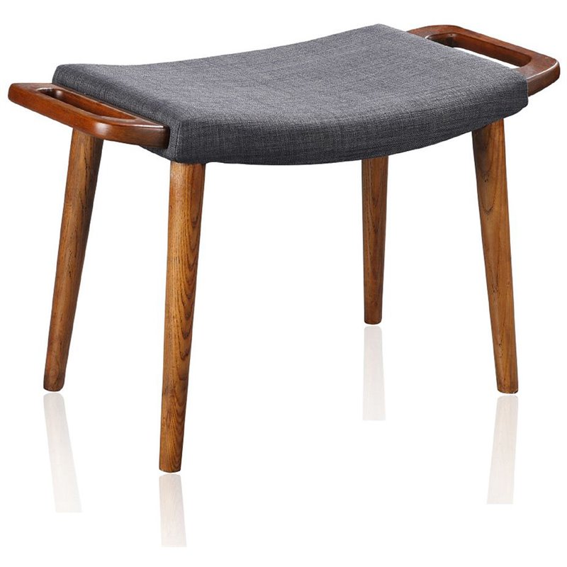 Manhattan Comfort Geta Linen Fabric/Wood Ottoman in Charcoal/Antique Walnut