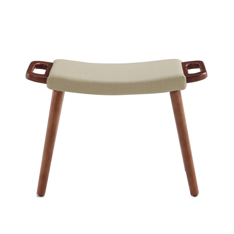 Manhattan Comfort Geta Linen Fabric/Wood Ottoman in Barley Cream/Antique Walnut